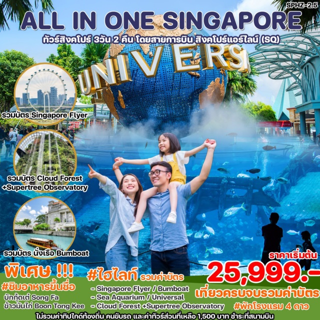 เมอร์ไลอ้อน น้ำพุแห่งความมั่งคั่ง การ์เด้นบายเดอะเบย์ Singapore Flyer / Bumboat
- Sea Aquarium / Universal 
- Cloud Forest +Supertree Observatory
#พัก4ดาว